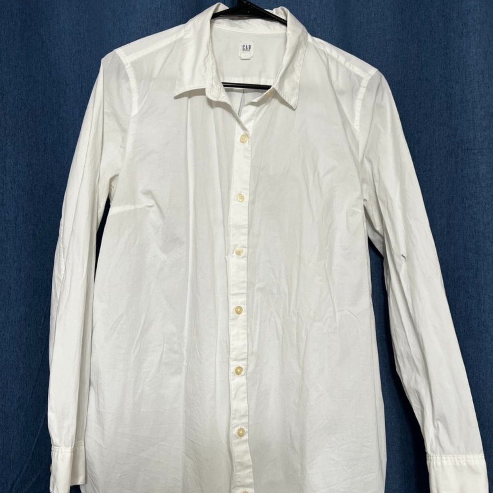 White maternity button down dress shirt